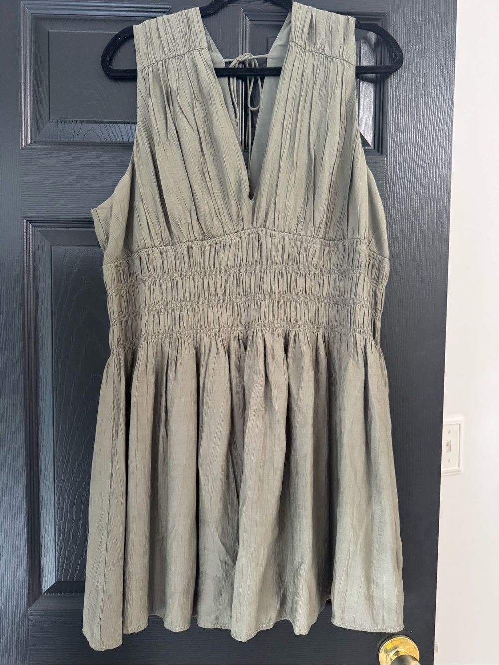 Abercrombie & Fitch Olive Green V-Neck Smocked Waist Mini Dress